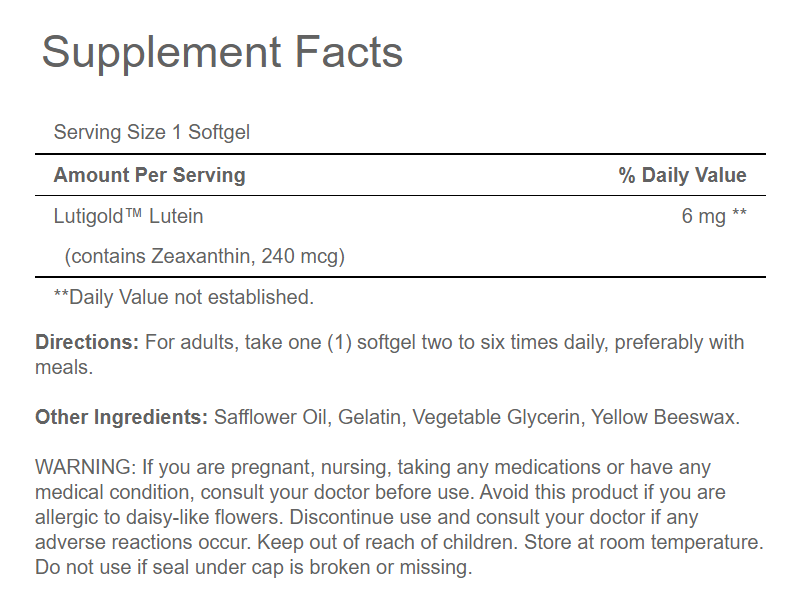 Lutein 6 mg 100 softgels - Puritan's Pride