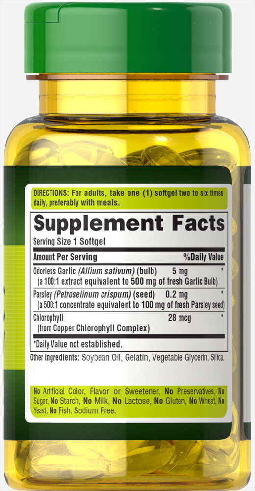 Odorless garlic and parsley 100 softgels - Puritan's Pride