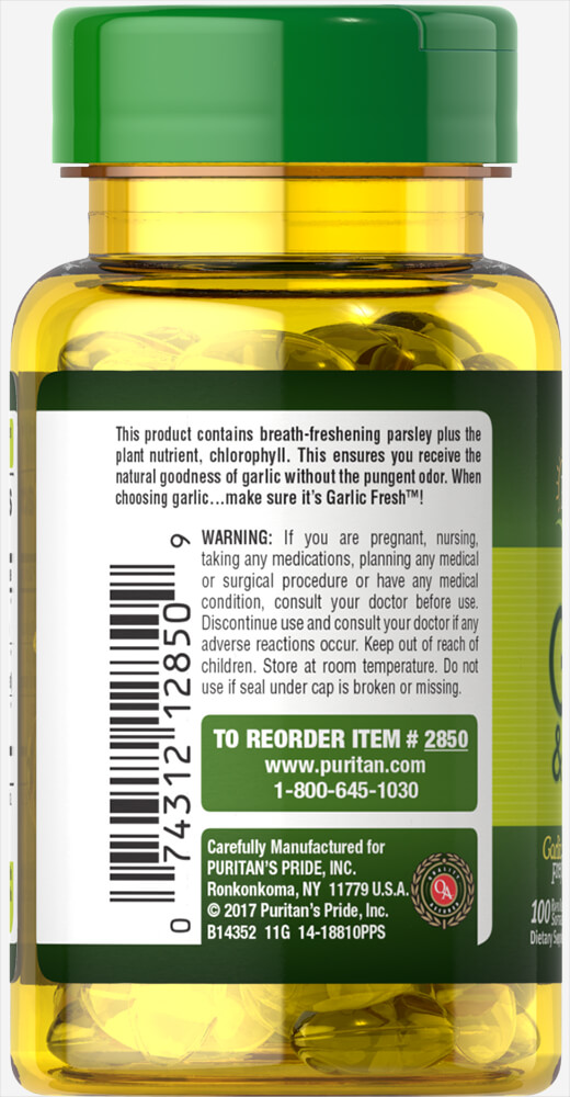 Odorless garlic and parsley 100 softgels - Puritan's Pride