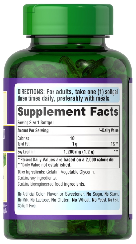 Soy lecithin 1,200 mg 100 softgels - Puritan's Pride