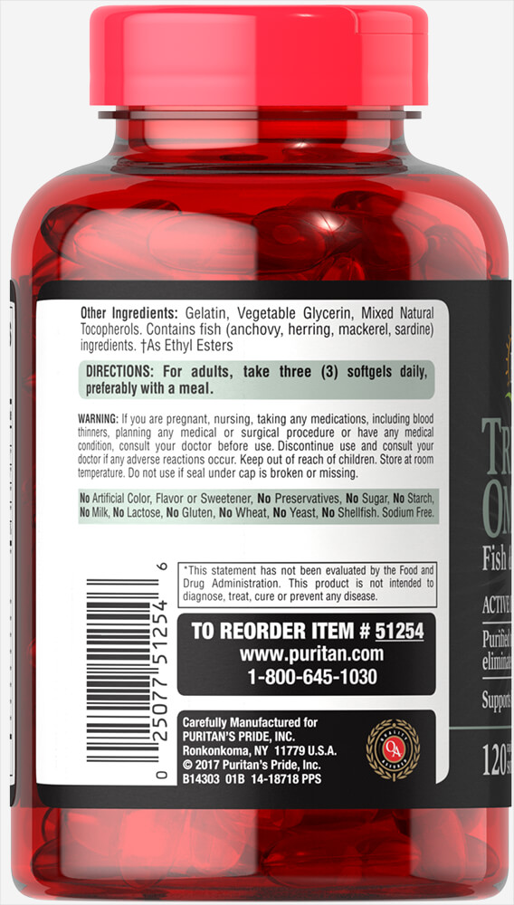 Triple omega 3-6-9 fish and flax oils 120 softgels - Puritan's Pride
