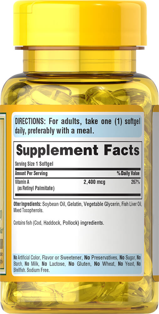 Vitamin A 2,400 mcg 100 softgels - Puritan's Pride