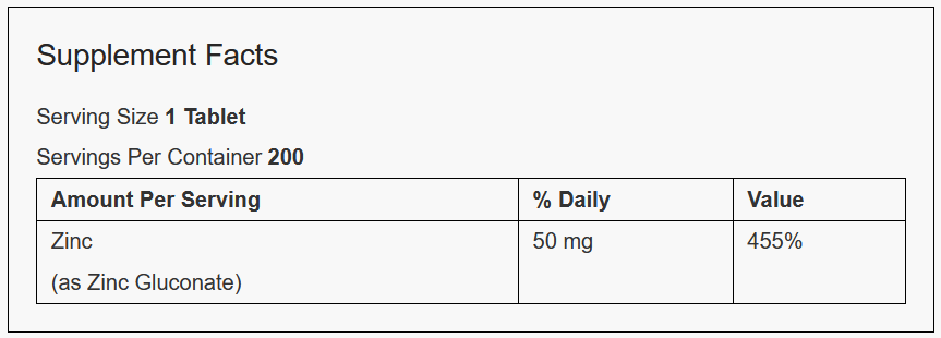 Zinc 50 mg 200 tabs - Nature's reward