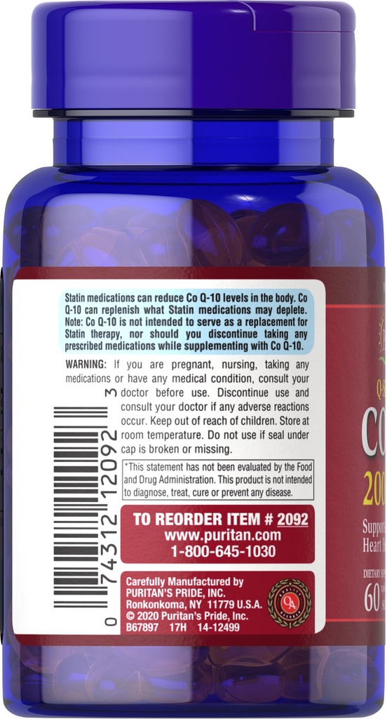 Co Q10 Q-sorb 200 mg 60 softgels - Puritan's Pride