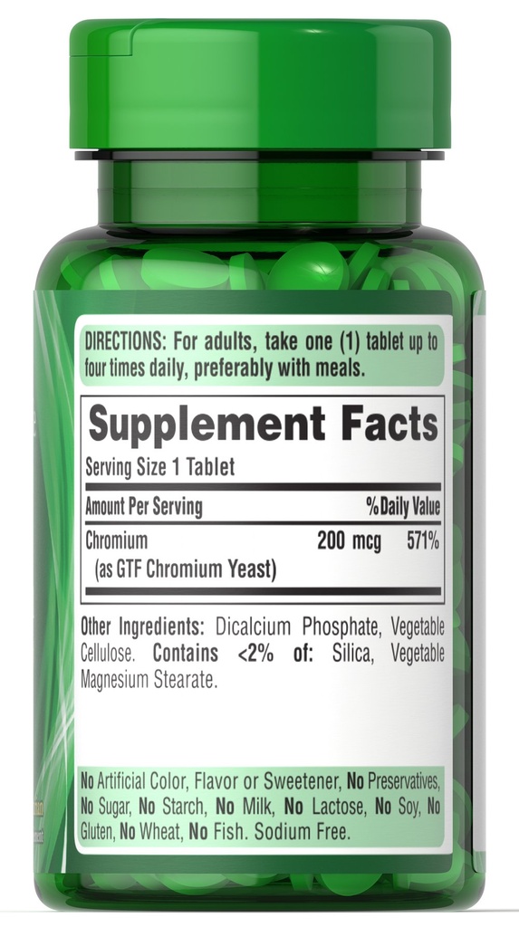 GTF chromium 200 mcg 100 tabs (glucose tolerance factor) - Puritan's Pride