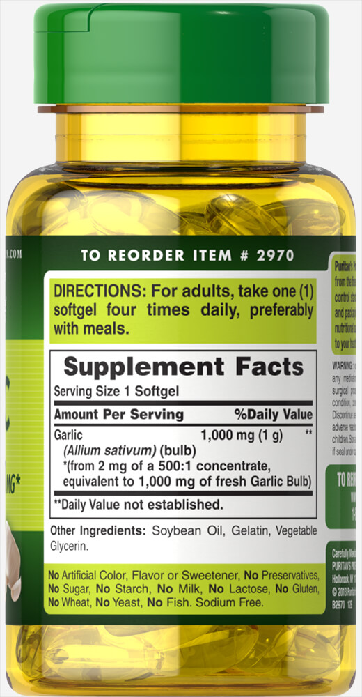 Garlic oil 1000 mg 100 softgels - Puritan's Pride