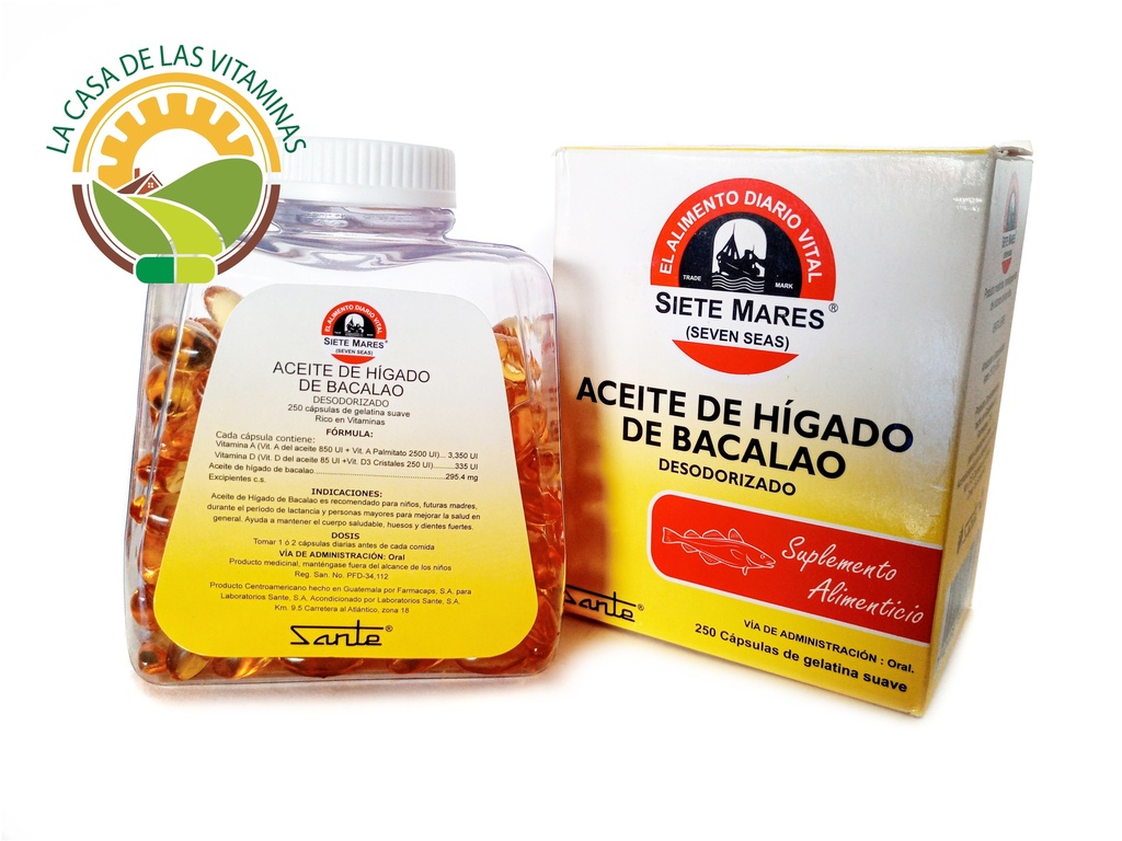 Aceite de hígado de bacalao 250 cápsulas (siete mares)