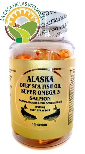 Aceite de salmon de Alaska omega 3 1000 mg 100 cápsulas